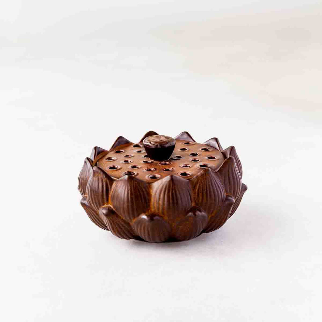 Ceramic Lotus Incense Burner - Brown